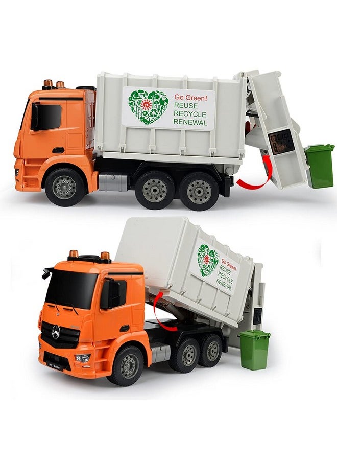 Double E - Benz Licensed Remote Control Garbage Truck Electric Recycling Toy Set With Trash Bin Real Lights Rechargeable Waste Management Trash Truck Toys Gift For Kids - Image 1