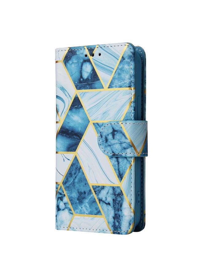 اس-توب جراب لهاتف iPhone 14 Plus مصنوع من جلد البولي يوريثان مع خياطة برونزية رخامية أفقية - Image 2