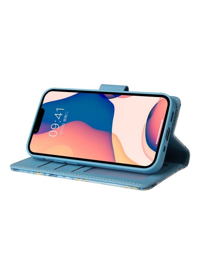 اس-توب جراب لهاتف iPhone 14 Plus مصنوع من جلد البولي يوريثان مع خياطة برونزية رخامية أفقية - Image 5