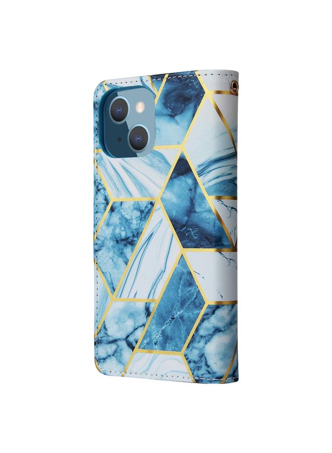 اس-توب جراب لهاتف iPhone 14 Plus مصنوع من جلد البولي يوريثان مع خياطة برونزية رخامية أفقية - Image 3