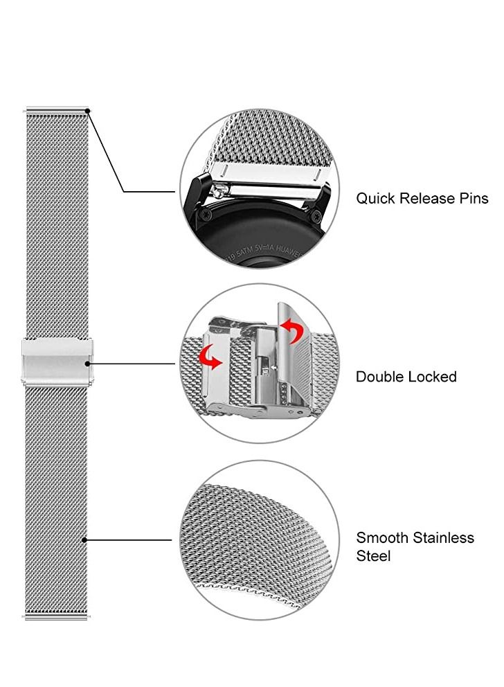 22mm Stainless Steel Band Quick Release Pins Huawei GT3 -GT2 46 -GT2 Pro- Gt2e Silver - Image 4
