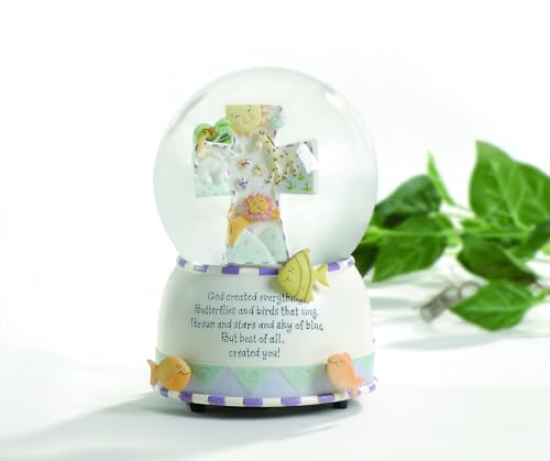 Roman 6 God Created Everything Musical Glitterdome 100mm Snow Globe for Baptism Nursery or Christening Decor - Image 3