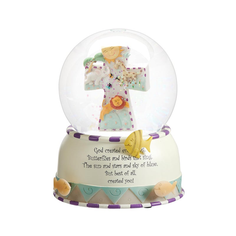 Roman 6 God Created Everything Musical Glitterdome 100mm Snow Globe for Baptism Nursery or Christening Decor - Image 2