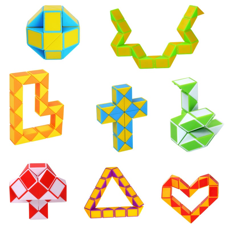 Ainiv Ainiv Magic Snake Cube, Set of 8 with 24 Blocks per Snake, Party Bag Children's Birthday, Puzzle Games for Children and Adults, School Cone Filling Gifts for School Enrolment, Fidget Toy  - Image 1