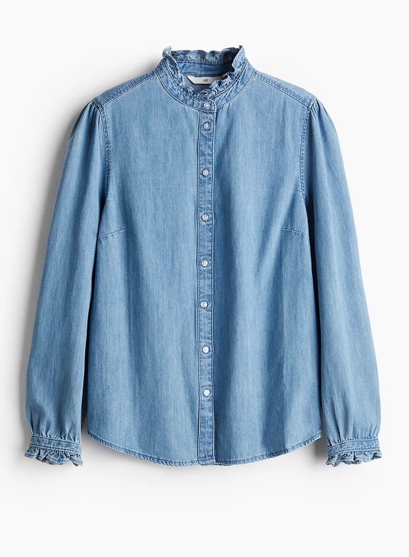 H&M Frill-Trimmed Denim Blouse