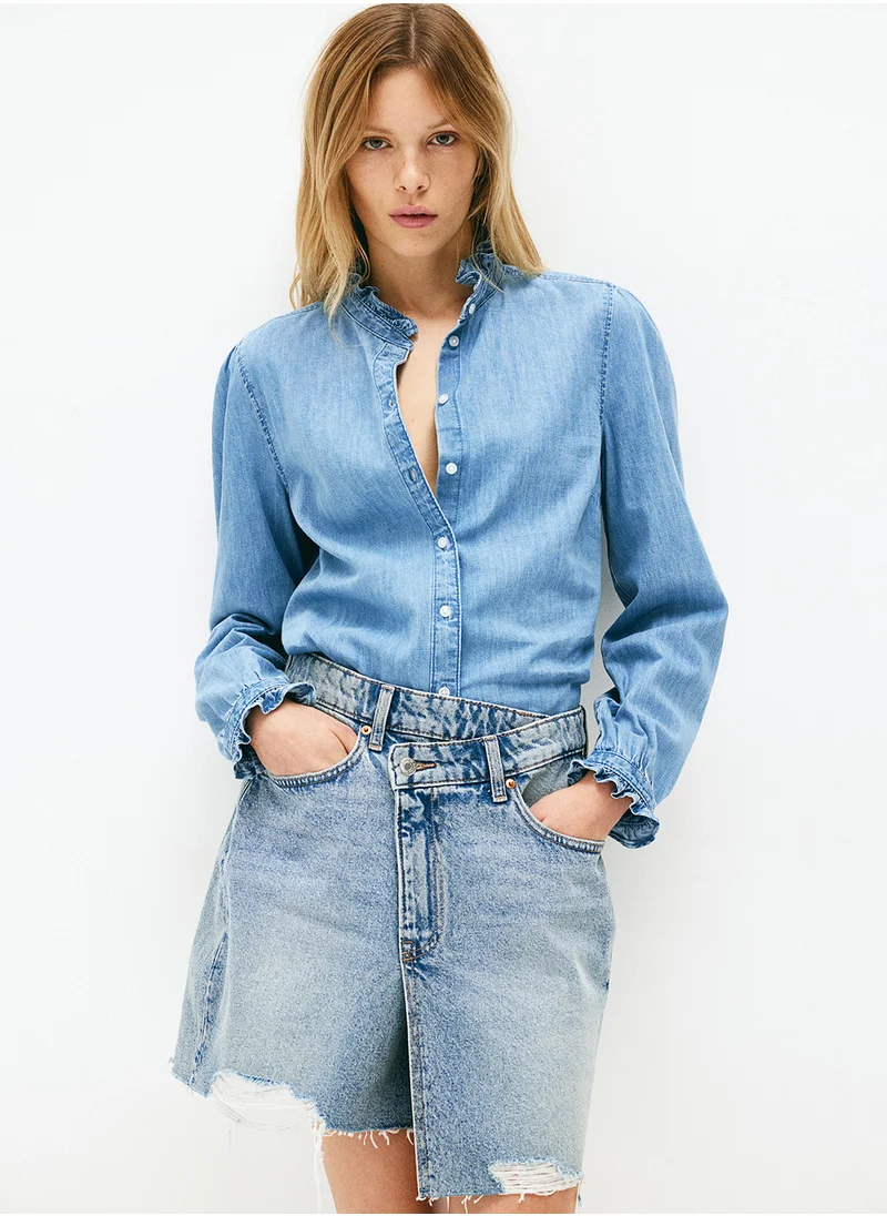 H&M Frill-Trimmed Denim Blouse