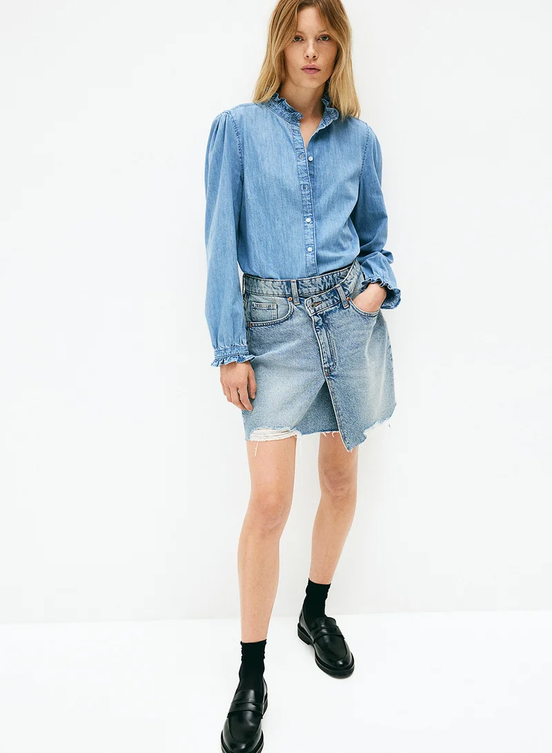 H&M Frill-Trimmed Denim Blouse
