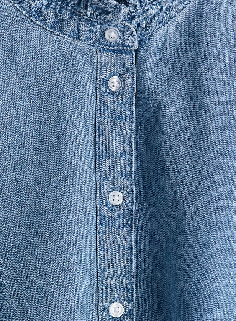 H&M Frill-Trimmed Denim Blouse