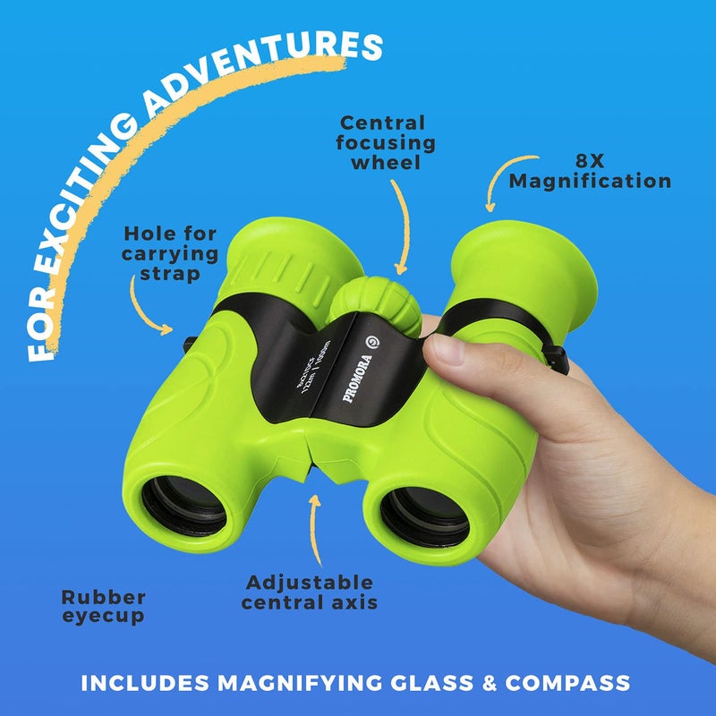 Promora Binoculars for Kids, Set with Magnifying Glass & Compass - Easter Toys, Kids Binoculars for Boys and Girls - Perfect Easter Basket Stuffers for Toddler ! Easter Gifts for 3-12 Years Kids - Image 2