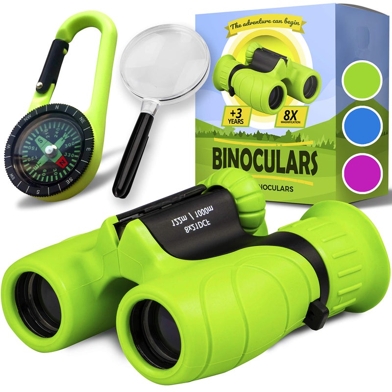 Promora Binoculars for Kids, Set with Magnifying Glass & Compass - Easter Toys, Kids Binoculars for Boys and Girls - Perfect Easter Basket Stuffers for Toddler ! Easter Gifts for 3-12 Years Kids - Image 1