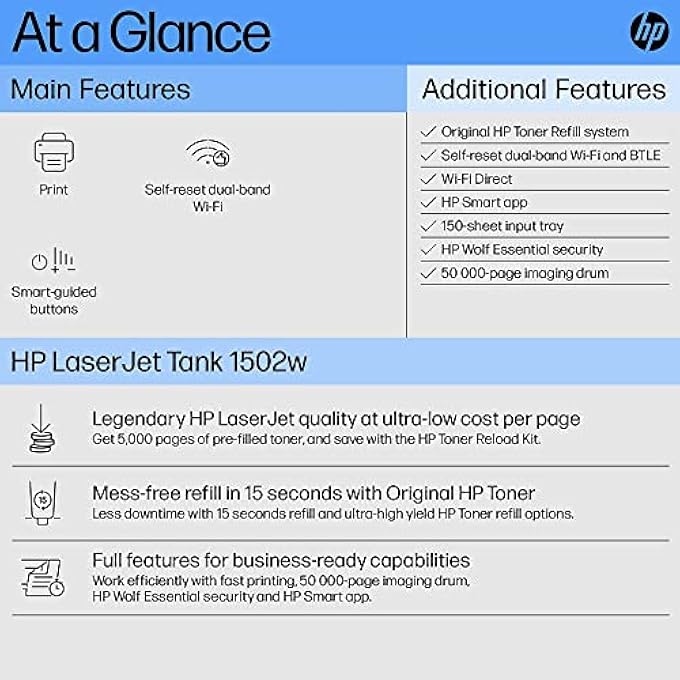 LASERJET TANK 1502W PRINTER, WIRELESS, PRINT, WHITE - [2R3E2A] - Image 2
