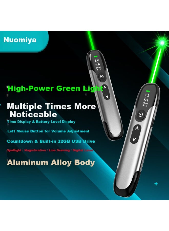 Noomya Nomiya X11 High-power Green Laser Pointer Led Lcd Screen Multifunction Usb Ppt Remote Presentation Clicker Time Display Office Presentation Pen Spotlight Magnifier Marker - Image 1