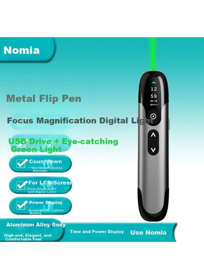 Noomya Nomiya X11 High-power Green Laser Pointer Led Lcd Screen Multifunction Usb Ppt Remote Presentation Clicker Time Display Office Presentation Pen Spotlight Magnifier Marker - Image 4