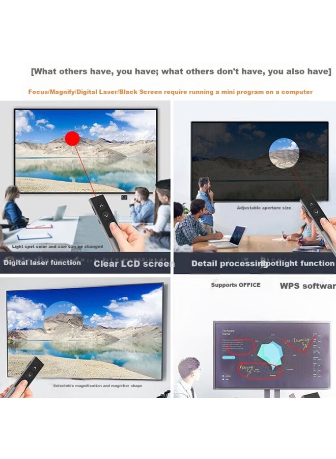 Noomya Nomiya X11 High-power Green Laser Pointer Led Lcd Screen Multifunction Usb Ppt Remote Presentation Clicker Time Display Office Presentation Pen Spotlight Magnifier Marker - Image 2