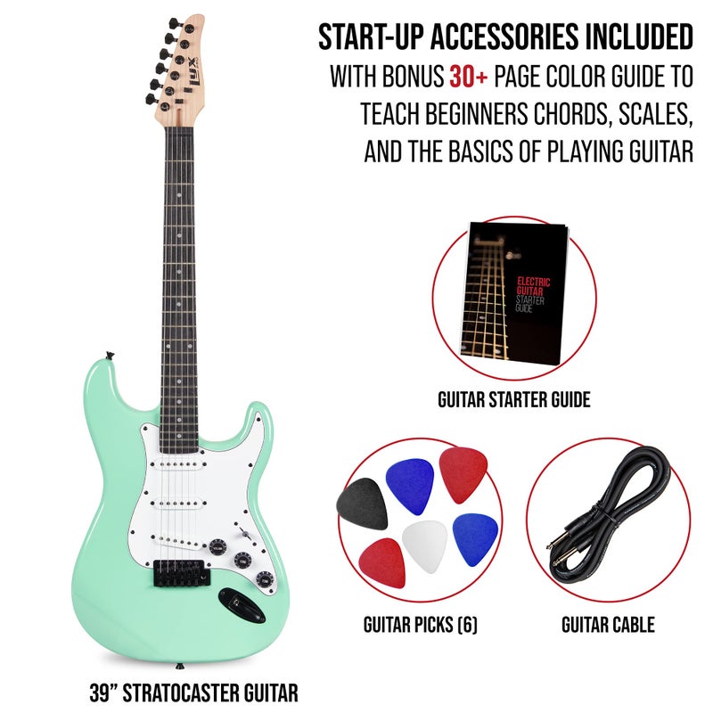 LyxPro CS 39â€ Electric Guitar Kit for Beginner, Intermediate & Pro Players with Guitar, Amp Cable, 6 Picks & Learnerâ€™s Guide | Solid Wood Body, Volume/Tone Controls, 5-Way Pickup - Green - Image 2