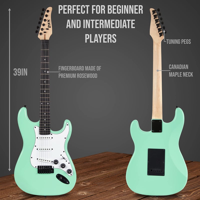 LyxPro CS 39â€ Electric Guitar Kit for Beginner, Intermediate & Pro Players with Guitar, Amp Cable, 6 Picks & Learnerâ€™s Guide | Solid Wood Body, Volume/Tone Controls, 5-Way Pickup - Green - Image 3