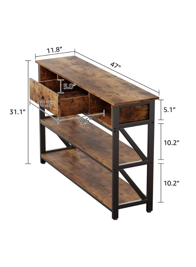 Forthcan Rustic Console Table with Drawer and 3-Tier Open Shelves, Industrial Entryway Table Sofa Table Storage Organizer for Living Room, Hallway, Kitchen and Dining Room - Image 3