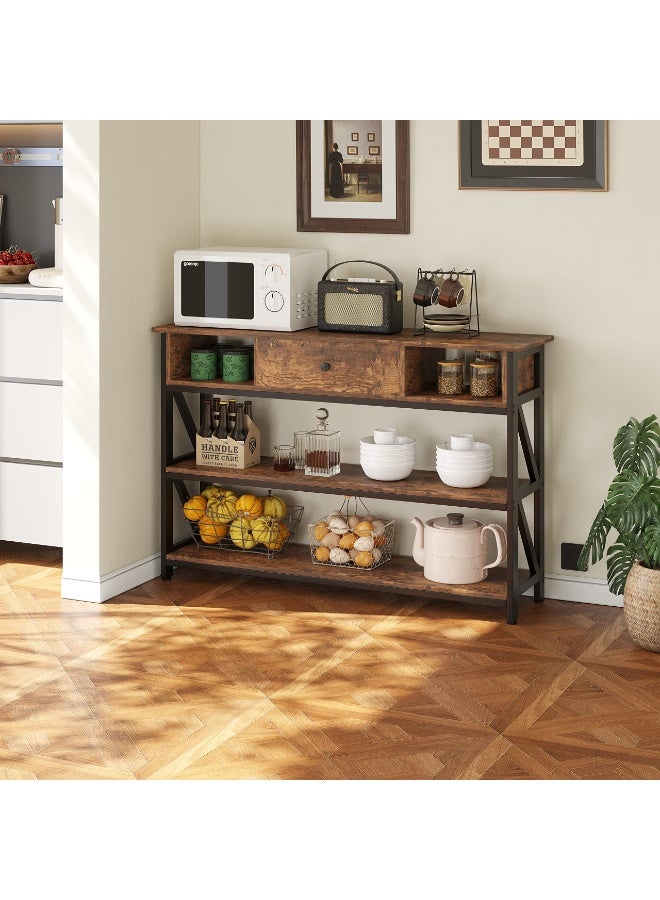 Forthcan Rustic Console Table with Drawer and 3-Tier Open Shelves, Industrial Entryway Table Sofa Table Storage Organizer for Living Room, Hallway, Kitchen and Dining Room - Image 5