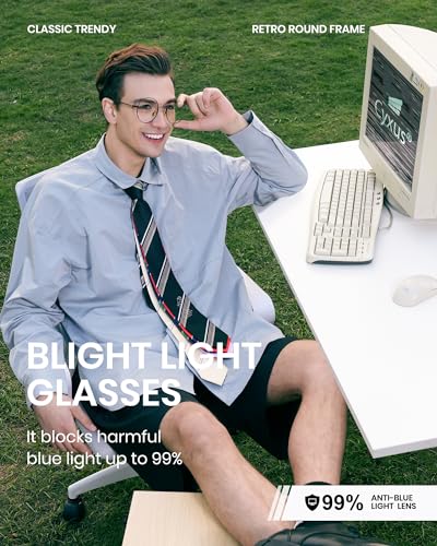 Cyxus Blue Light Glasses for Men Women Round Wire Frame UV Blocking Computer Glasses Clear Lens Metal Ultra Light Eyewear - Image 3