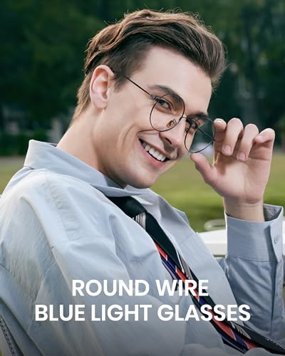 Cyxus Blue Light Glasses for Men Women Round Wire Frame UV Blocking Computer Glasses Clear Lens Metal Ultra Light Eyewear - Image 2