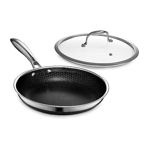 HexClad HexClad Hybrid Nonstick 10Inch Frying Pan with Tempered Glass Lid StayCool Handle DishwasherFriendly OvenSafe Up to 900F InductionReady Compatible with All Cooktops 