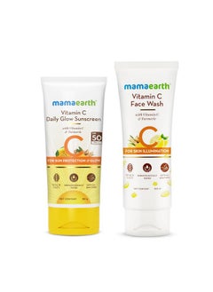 Mamaearth Vitamin C Glow Getter Duo Vitamin C Face Wash (100Ml) & Vitamin C Daily Glow Sunscreen (80G) Brightens Skin Gives Spf 50 & Pa++++ Protection Revives Natural Glow  - Image 1