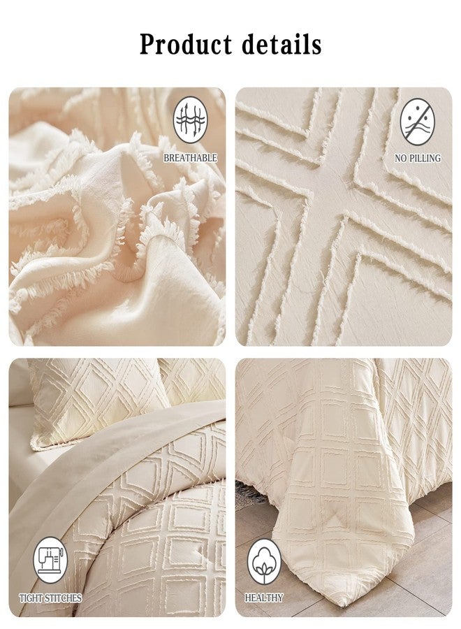 Flysheep 7 Pieces Tufted Bed in a Bag Queen Comforter Set with Sheets Beige, Soft and Embroidery Shabby Chic Boho Bohemian, Luxury Solid Color with Diamond Pattern, Jacquard Tufts Bedding Set for All Season - Image 3