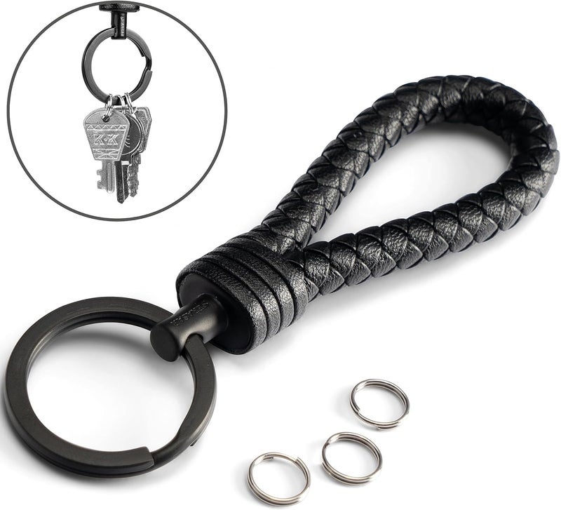 SERASAR Keychain Leather with Stainless Steel Keyring - Additional Rings for small Keys - Ideal for Car, Motorcycle, Bike and House - With Gift Box for Men & Women - Image 4