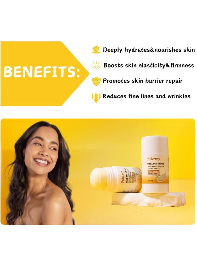 Fsherney Natural Beef Tallow Moisturiser Stick, Moisturizing Hydrates Dry Skin, Hydrating Nourishing Firming Beef Tallow Face Cream Body Cream, Wrinkle Defense Beef Tallow for Skin, Moisturiser Face Women 40g - Image 3