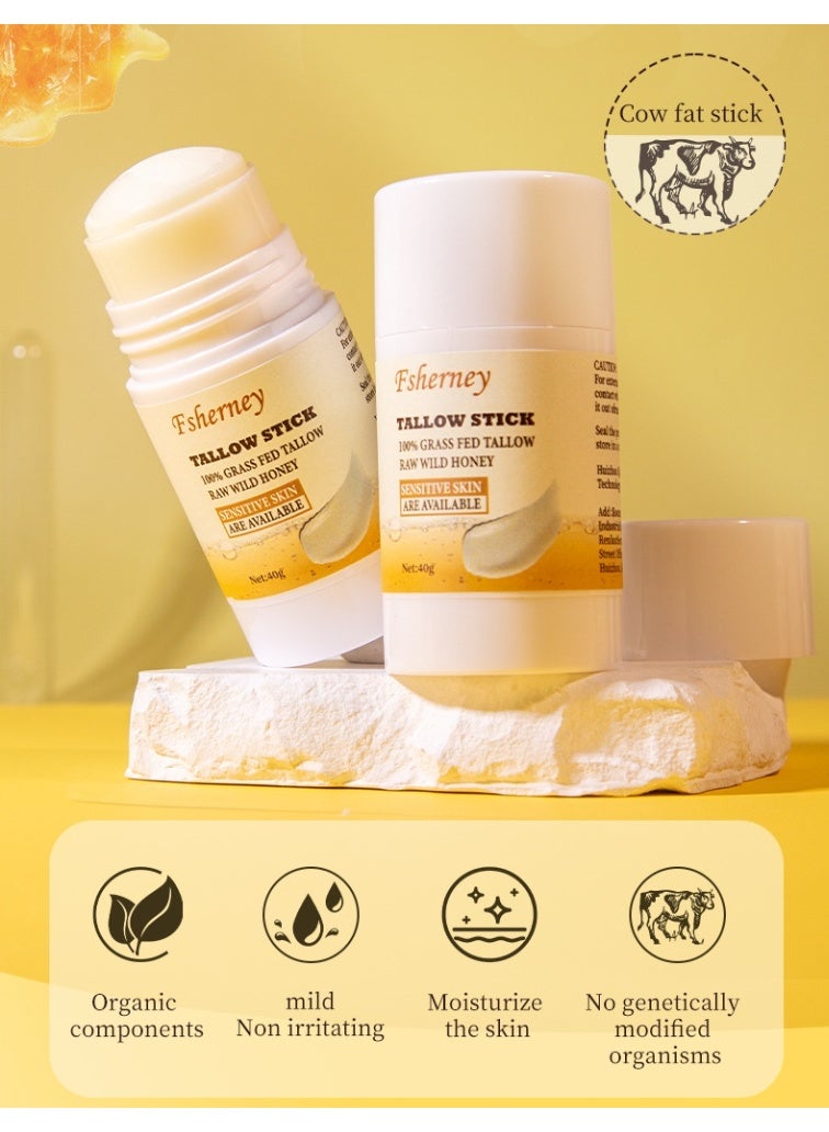 Fsherney Natural Beef Tallow Moisturiser Stick, Moisturizing Hydrates Dry Skin, Hydrating Nourishing Firming Beef Tallow Face Cream Body Cream, Wrinkle Defense Beef Tallow for Skin, Moisturiser Face Women 40g - Image 2