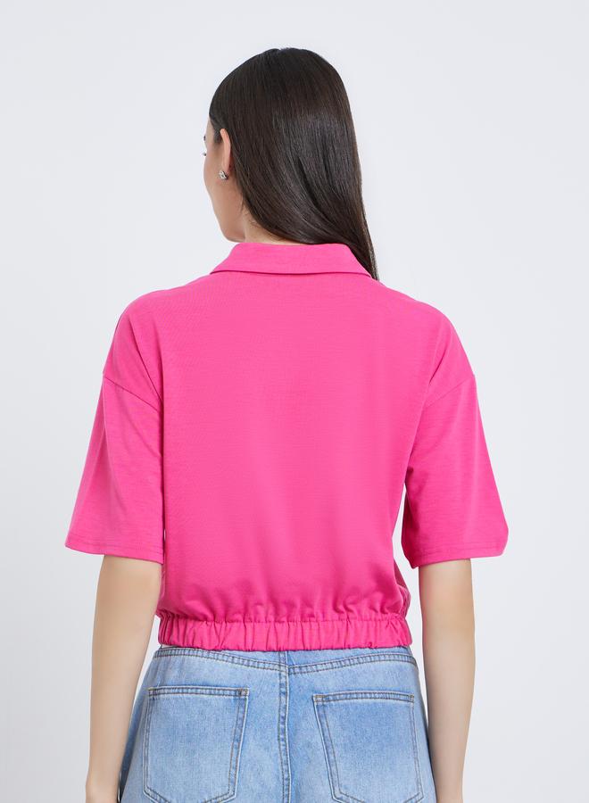 Take Two Solid Elastic Hem Polo Neck Top - Image 4
