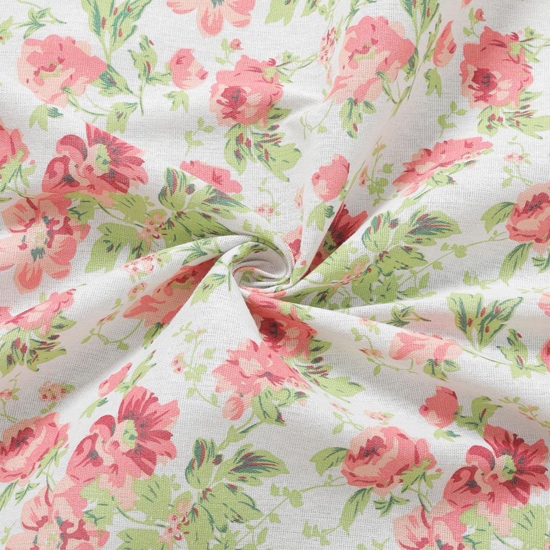 RLoncomix Pink Floral Print Linen Curtains Vintage Rose Window Treatment Curtain Light Filtering Farmhouse Grommet Window Drapes for Living Room Bedroom, 2 Panels, 52 x 84 Inch - Image 5