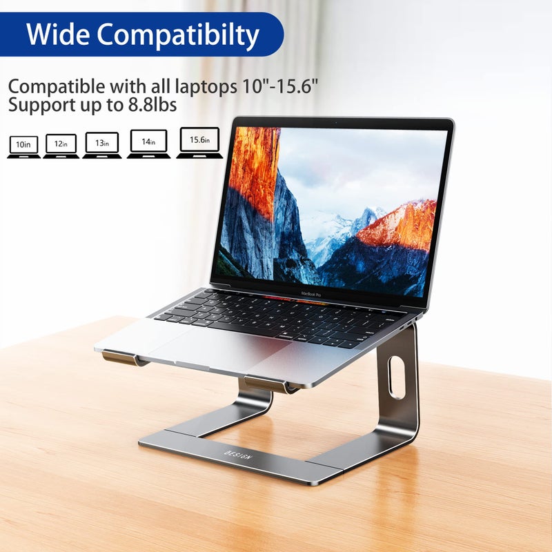 BESIGN LS03 Aluminum Laptop Stand, Ergonomic Detachable Computer Stand, Notebook Holder Compatible with Air, Pro, Dell, HP, Lenovo More 10-15.6" Laptops, Gray - Image 3