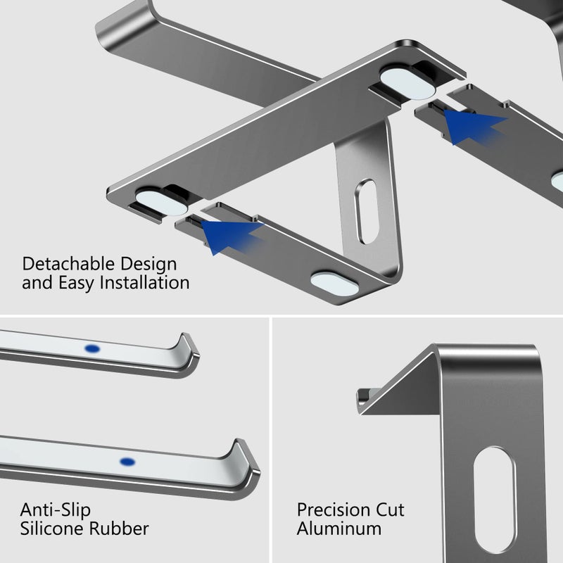 BESIGN LS03 Aluminum Laptop Stand, Ergonomic Detachable Computer Stand, Notebook Holder Compatible with Air, Pro, Dell, HP, Lenovo More 10-15.6" Laptops, Gray - Image 5