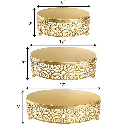 Hedume 3 Pack Cake Stand, Round Metal Cake Stands, 8" 10" 12" Dessert Display Cupcake Stands, Wedding Brithday Party Celebration Dessert Cake Display Plates-Gold - Image 2