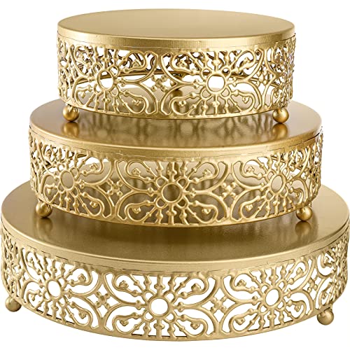 Hedume 3 Pack Cake Stand, Round Metal Cake Stands, 8" 10" 12" Dessert Display Cupcake Stands, Wedding Brithday Party Celebration Dessert Cake Display Plates-Gold - Image 1