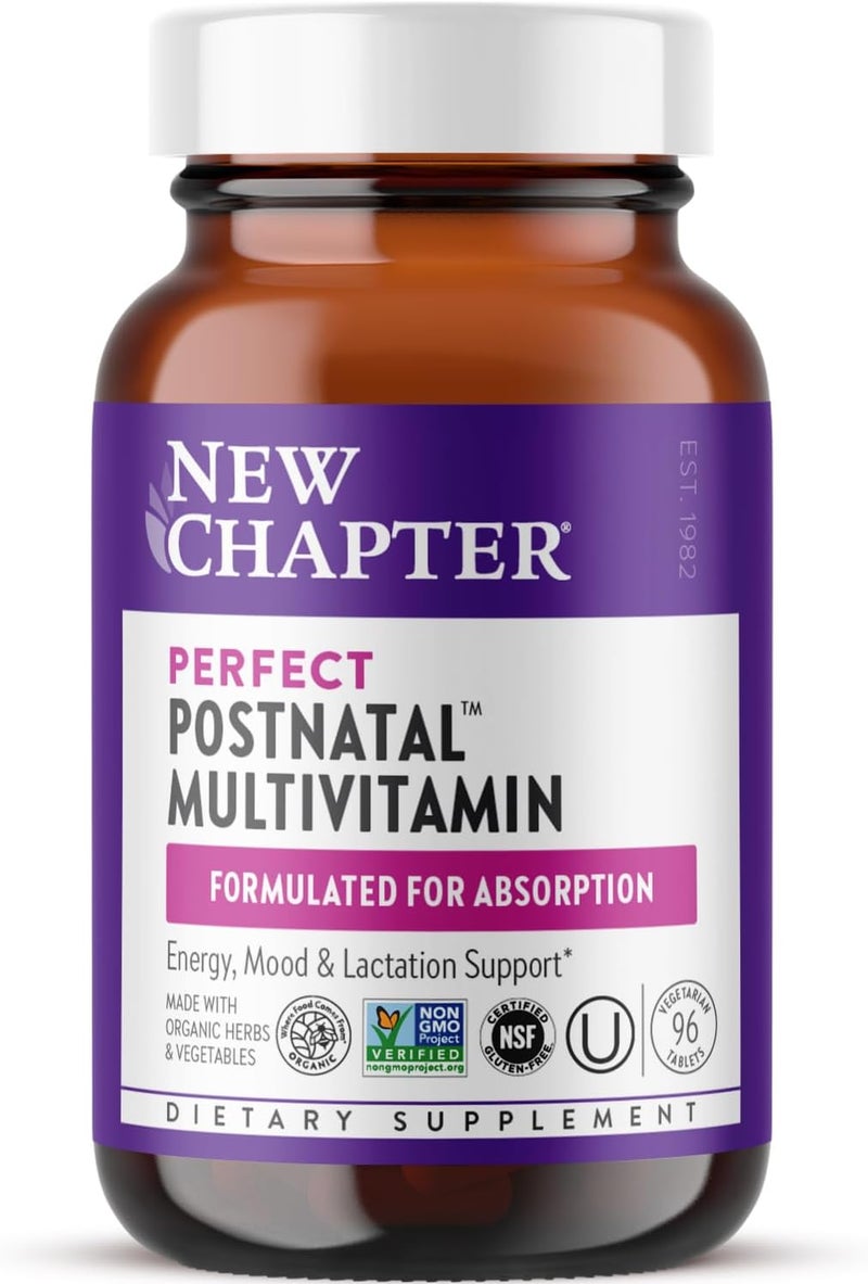 New Chapter Postnatal Vitamins Lactation Supplement Complete Multivitamin with Fermented Vitamin D3  B Vitamins Made with Organic Vegetables  Herbs NonGMO Ingredients 96 Count - Image 1