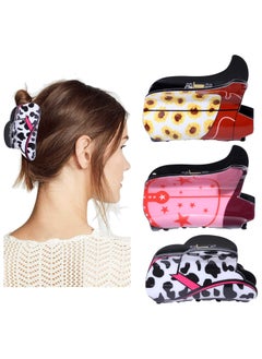 YAHPERN 3PCS Hair Claw Clips for Women  Sunflower Leopard Star Designs Cowgirl Barrettes for Thick Hair Nonslip Hair Accessories 