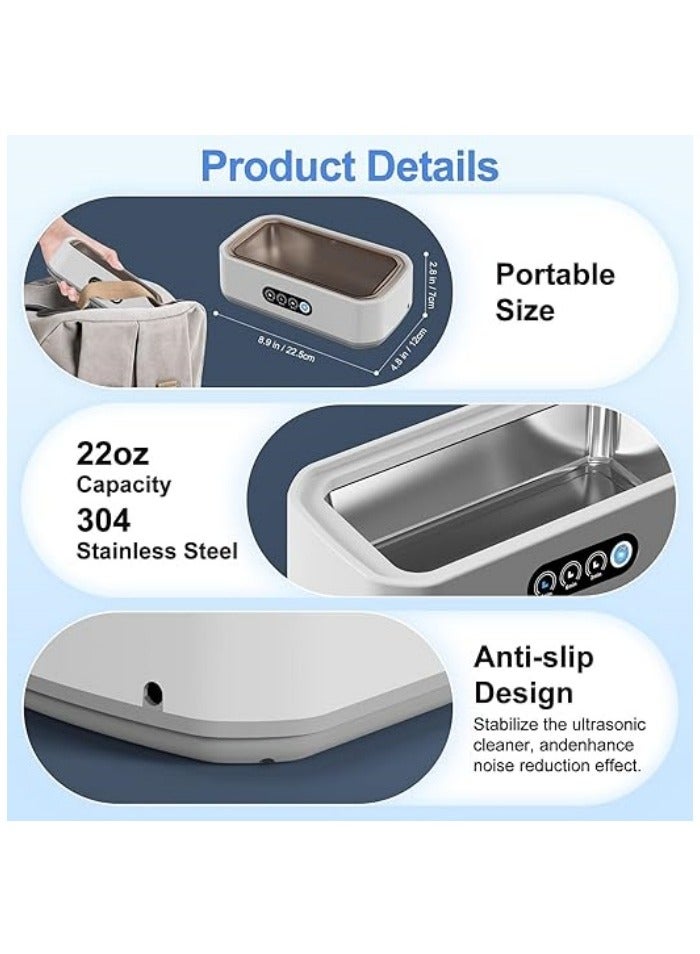 Ultrasonic Jewelry Cleaner, 48KHz Ultrasonic Cleaner Machine for Jewelry, Eyeglasses, Rings, Watch Strap, Dentures- Dual Cleaning Modes, 304 Stainless Steel Tank - Image 5