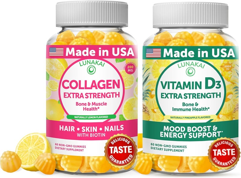 Lunakai Collagen and Vitamin D3 Gummies Bundle  NonGMO Anti Aging Supplements for Men  Women  Immunity Bone and Mood Support Gummy for Adults  30 Days Supply - Image 1