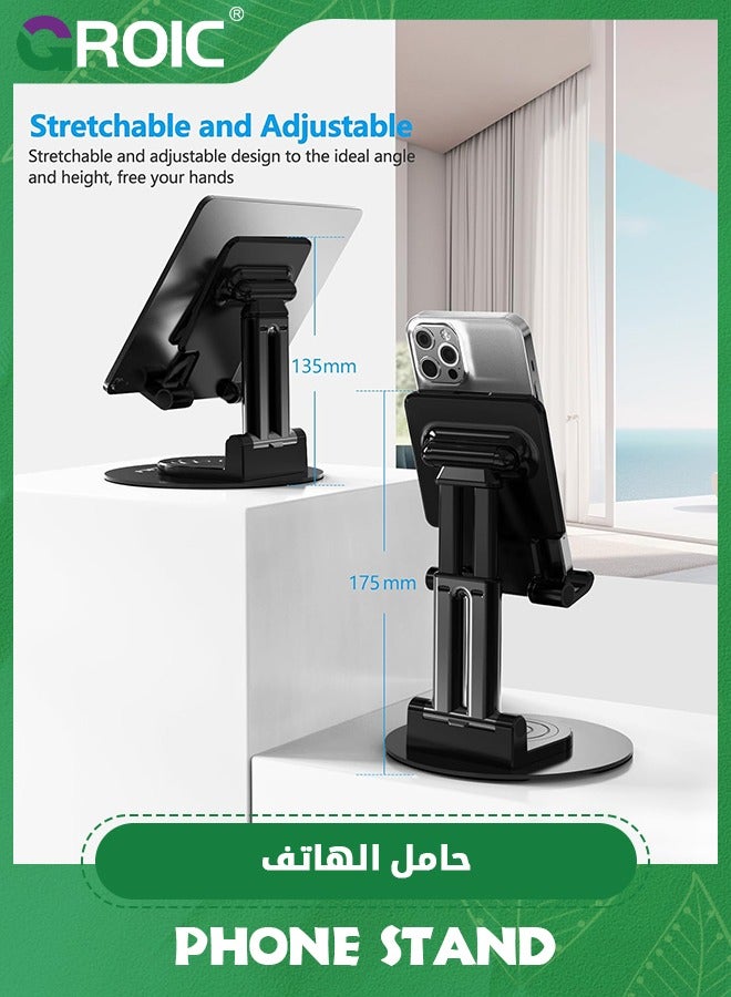 GROIC Black Tablet Stand for Desk 360° Rotating Tablet Holder with Heavy Metal Base, Multi Angles Adjustable and Foldable for iPad Air, iPad Mini, iPad Pro, Kindle, Smartphones(4-7 inch)  - Image 2