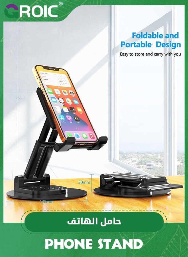 GROIC Black Tablet Stand for Desk 360° Rotating Tablet Holder with Heavy Metal Base, Multi Angles Adjustable and Foldable for iPad Air, iPad Mini, iPad Pro, Kindle, Smartphones(4-7 inch)  - Image 4