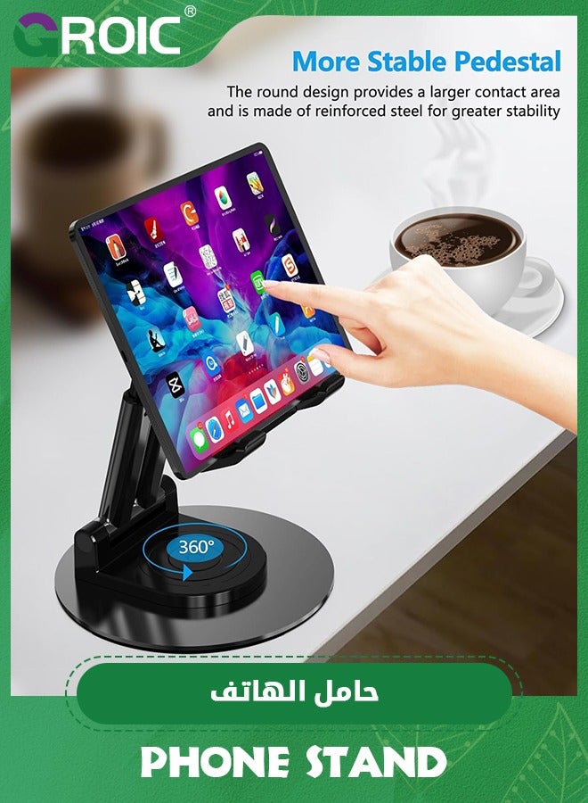 GROIC Black Tablet Stand for Desk 360° Rotating Tablet Holder with Heavy Metal Base, Multi Angles Adjustable and Foldable for iPad Air, iPad Mini, iPad Pro, Kindle, Smartphones(4-7 inch)  - Image 5
