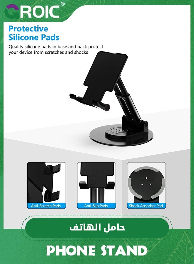 GROIC Black Tablet Stand for Desk 360° Rotating Tablet Holder with Heavy Metal Base, Multi Angles Adjustable and Foldable for iPad Air, iPad Mini, iPad Pro, Kindle, Smartphones(4-7 inch)  - Image 3