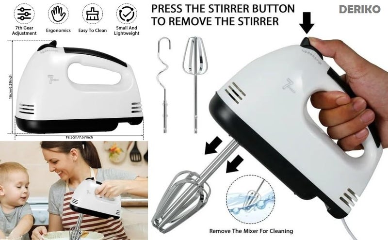 DERIKO Handmixer Electric Handheld 7 Speed Portable Kitchen Mixer Electric with 5 Stainless Steel Accessories Whisk Food Beater for Whipping Mixing Cookies Cakes Eggs Dough  - Image 2