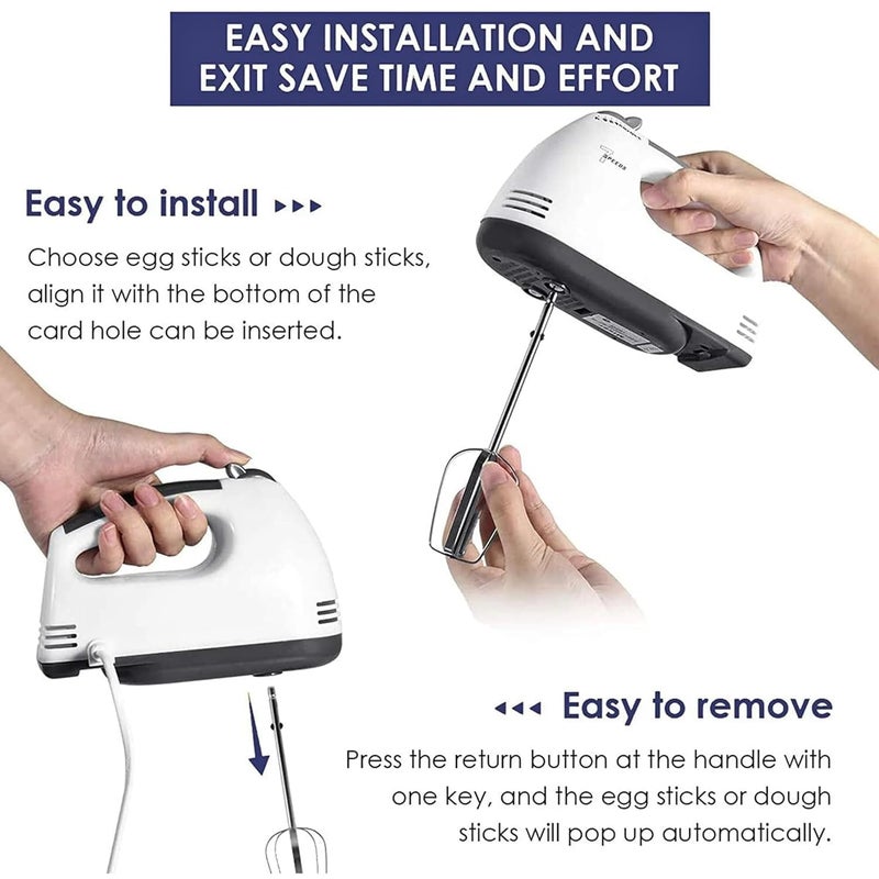 DERIKO Handmixer Electric Handheld 7 Speed Portable Kitchen Mixer Electric with 5 Stainless Steel Accessories Whisk Food Beater for Whipping Mixing Cookies Cakes Eggs Dough  - Image 4