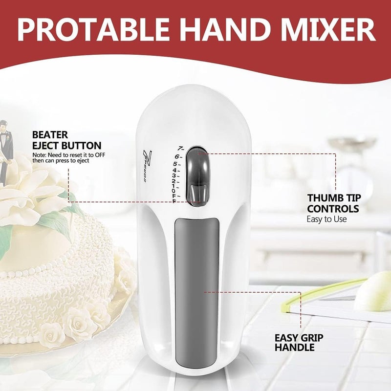 DERIKO Handmixer Electric Handheld 7 Speed Portable Kitchen Mixer Electric with 5 Stainless Steel Accessories Whisk Food Beater for Whipping Mixing Cookies Cakes Eggs Dough  - Image 3