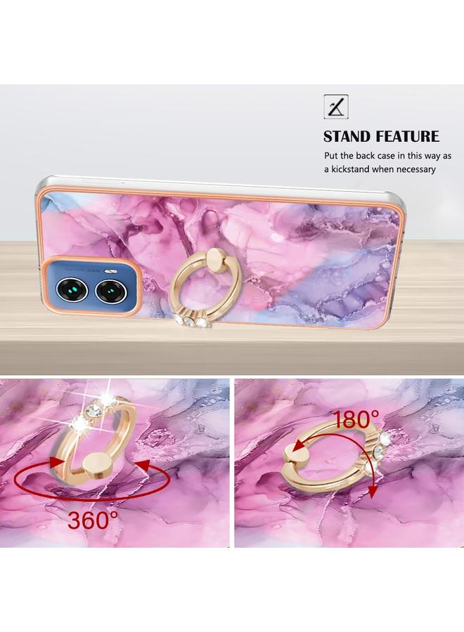 S-TOP Case For Motorola Moto G34 Electroplating Marble Dual-side IMD Phone Case with Ring - Image 3