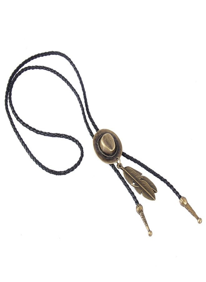 COOLLA Bolo tie- Handmade Hat Feather Western Cowboy Black Vintage Pendant for Women,Men (Bronze) - Image 4