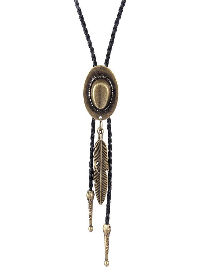 COOLLA Bolo tie- Handmade Hat Feather Western Cowboy Black Vintage Pendant for Women,Men (Bronze) - Image 2